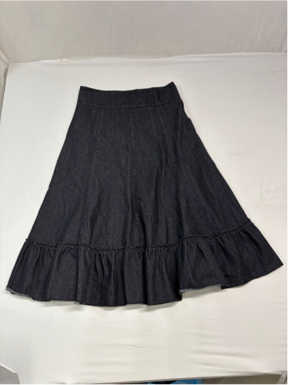 Venus Embroidered Jean Skirt Boho Western Cottagecore Ruffle Midi Size 30 - 673 - Picture 8 of 9
